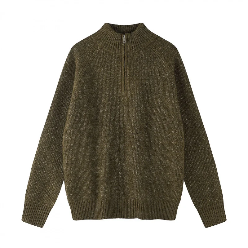 Herren Grobgestrickter Halbzip-Pullover mit Stehkragen und Raglanärmeln Nord Taschen