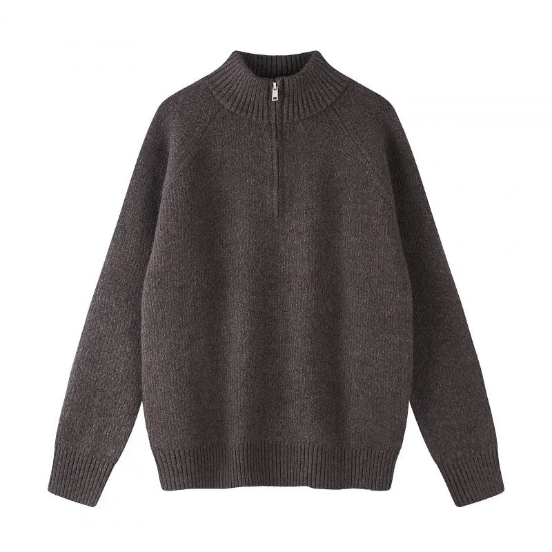 Herren Grobgestrickter Halbzip-Pullover mit Stehkragen und Raglanärmeln Nord Taschen