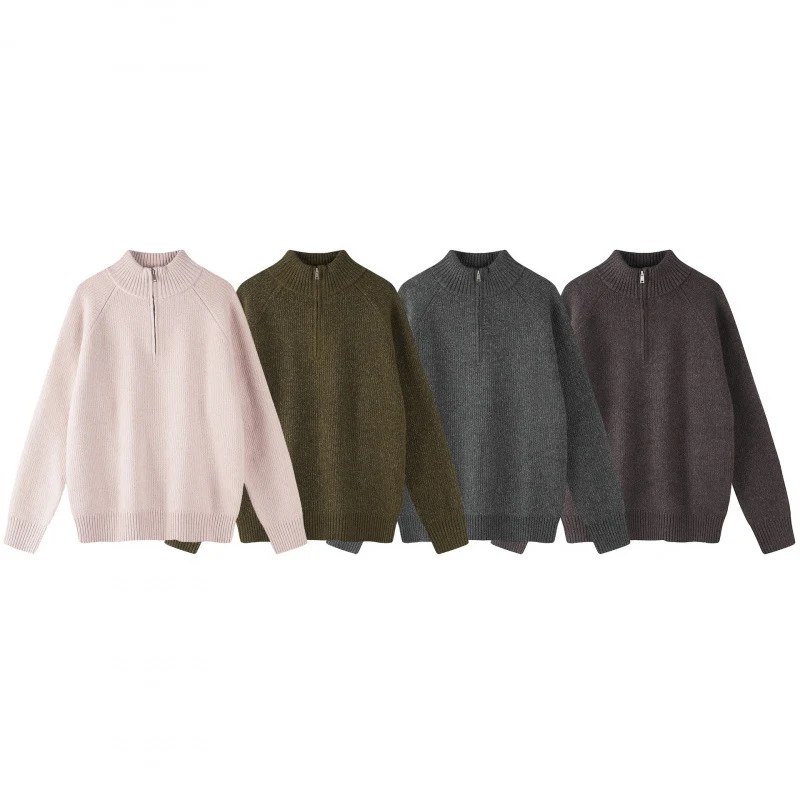 Herren Grobgestrickter Halbzip-Pullover mit Stehkragen und Raglanärmeln Nord Taschen