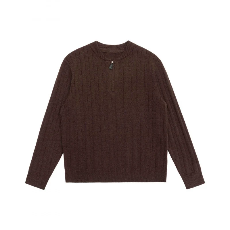 Herren Grobgerippter Halbzip-Pullover aus Merino‑Mix mit Stehkragen Nord Taschen