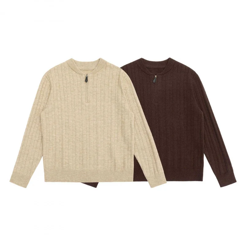 Herren Grobgerippter Halbzip-Pullover aus Merino‑Mix mit Stehkragen Nord Taschen