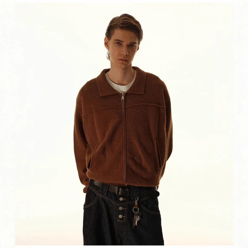 Herren Gestrickte Zipjacke mit Hemdkragen, Rippbündchen und verdeckten Eingrifftaschen Nord Taschen