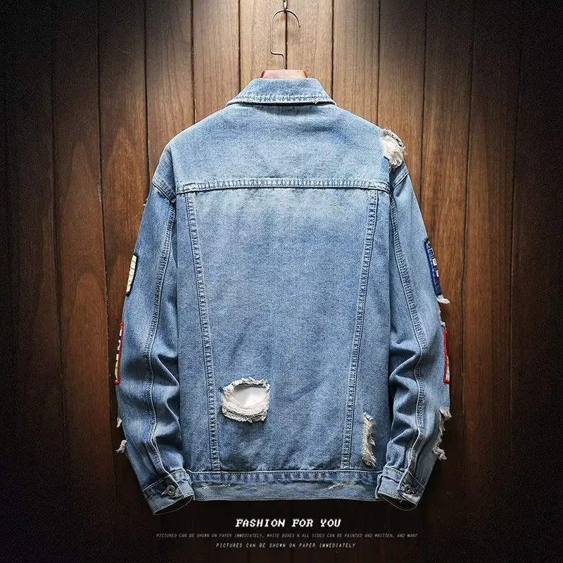 Herren Lässige Denimjacke mit kreativen Applikationen Nord Taschen