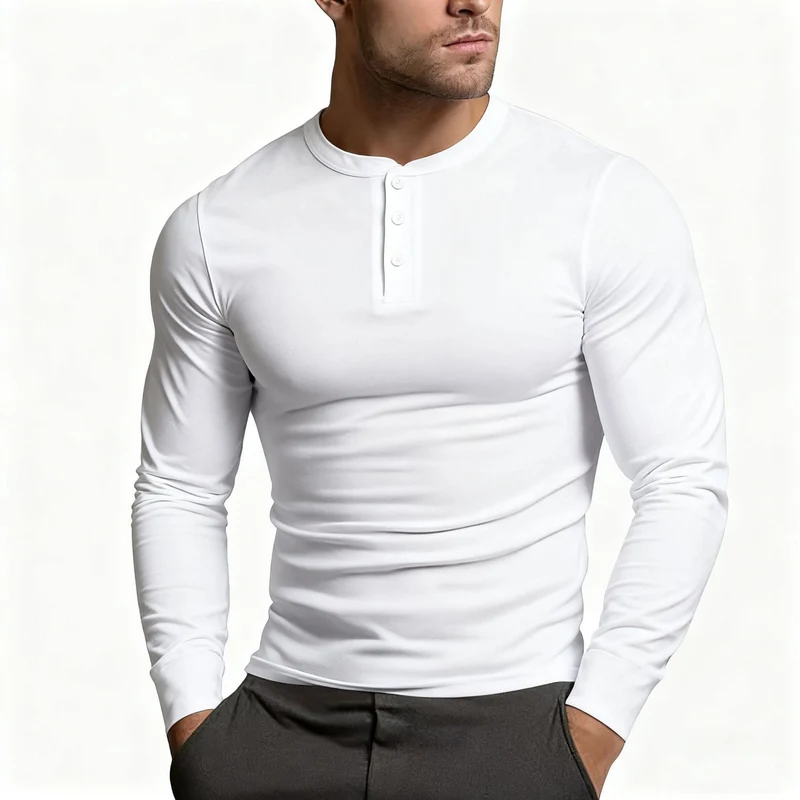 Herren Langarm-Henley-Shirt mit klassischem Knopfdetail und körpernaher Passform