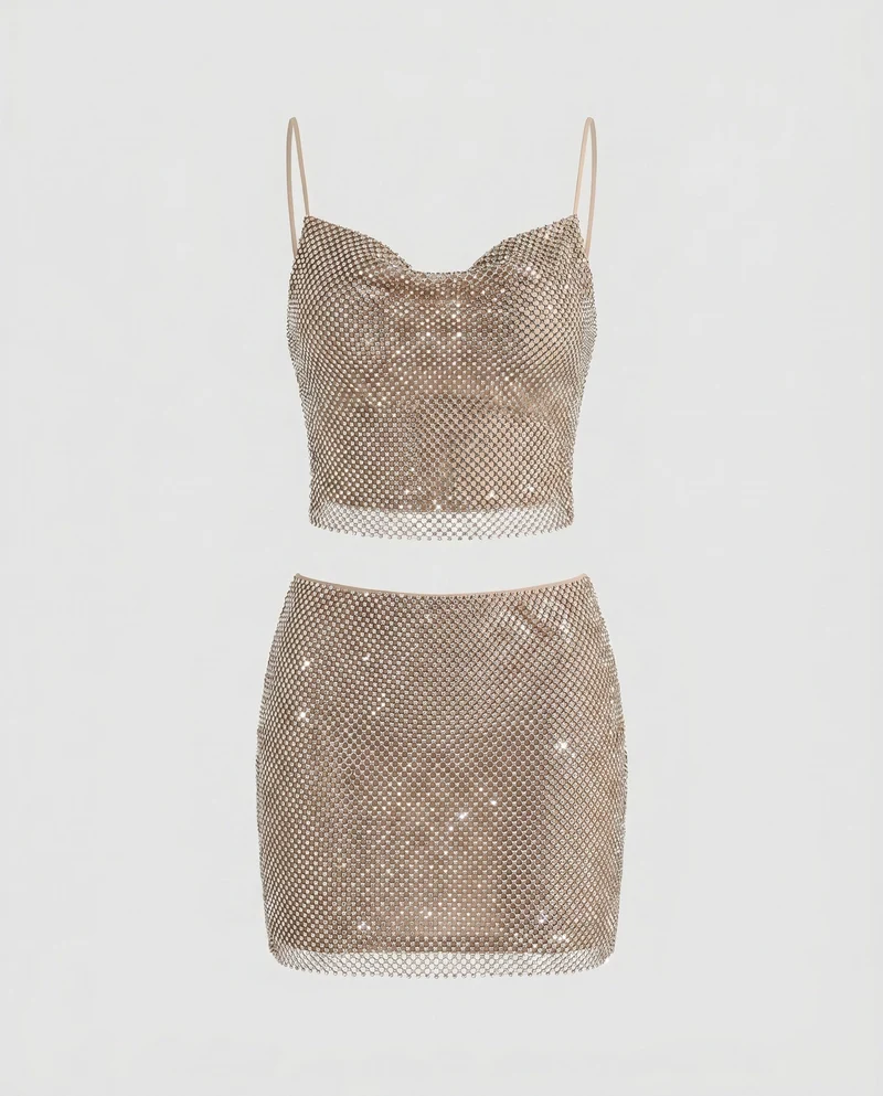 Damen Funkelndes Minikleid mit glänzenden Strasssteinen und Spaghettiträgern Nord Taschen