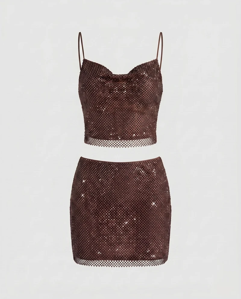 Damen Funkelndes Minikleid mit glänzenden Strasssteinen und Spaghettiträgern Nord Taschen