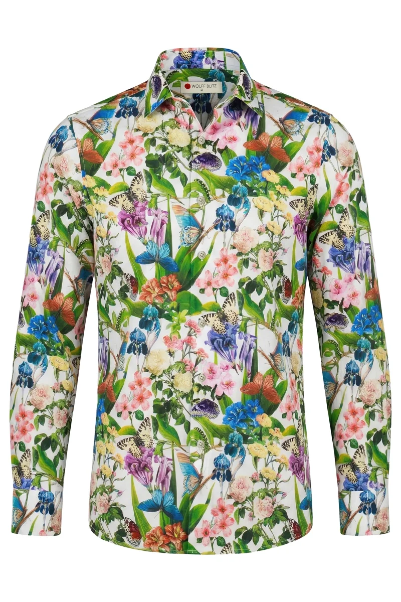 Floral Papillon Print Long Sleeve Shirt for Men