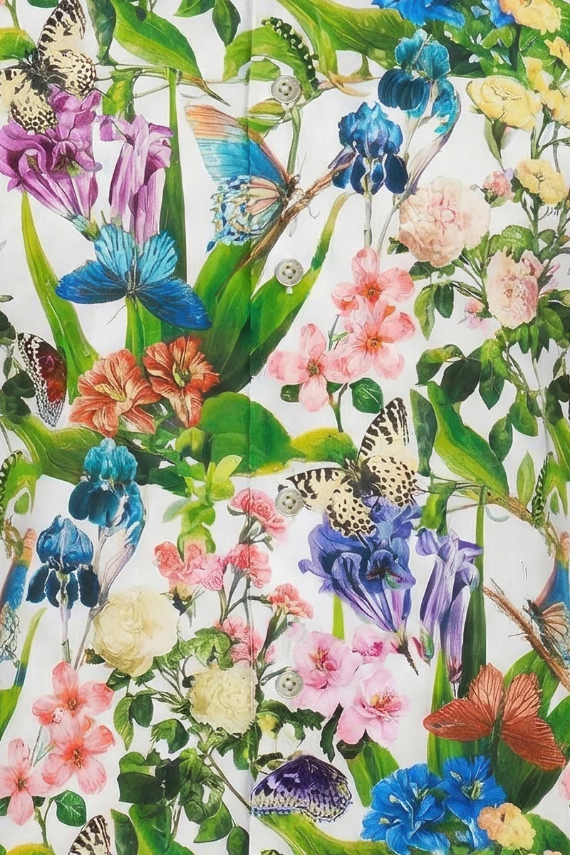 Floral Papillon Print Long Sleeve Shirt for Men