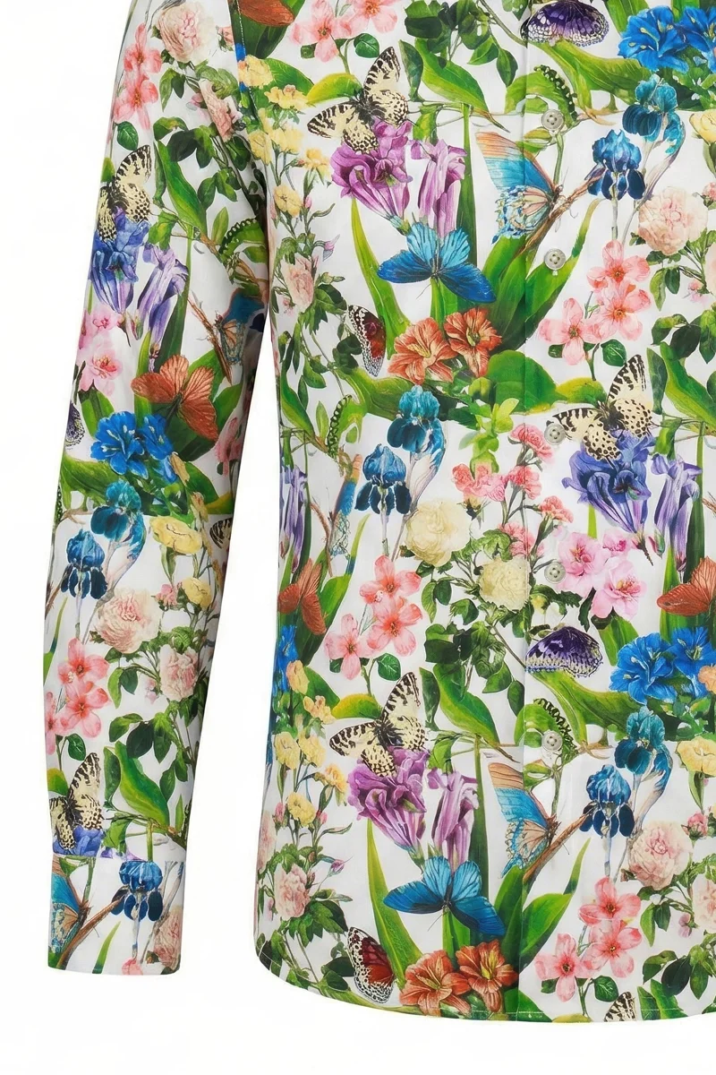Floral Papillon Print Long Sleeve Shirt for Men