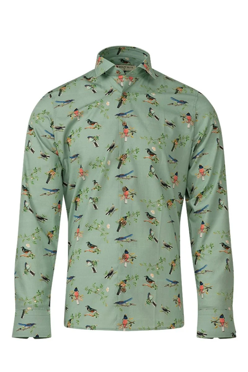 Early Birds Print Long Sleeve Shirt for Men