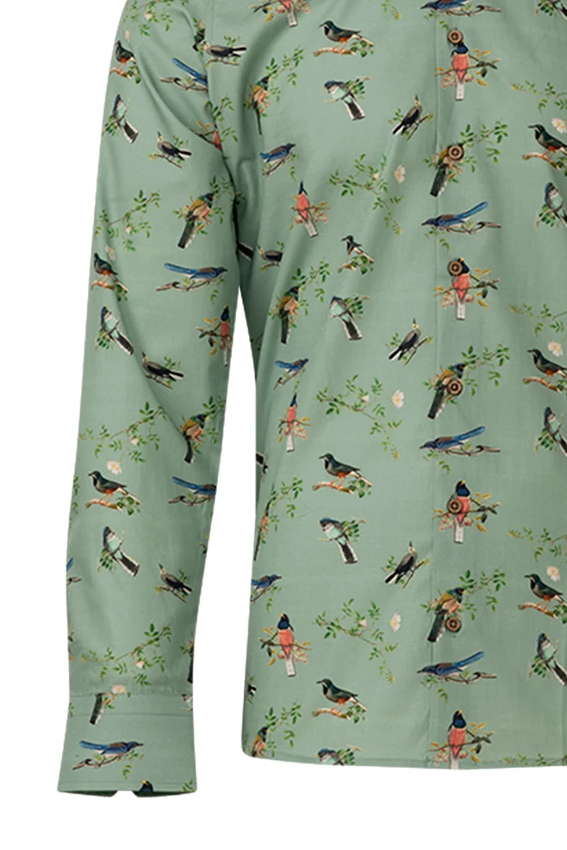 Early Birds Print Long Sleeve Shirt for Men