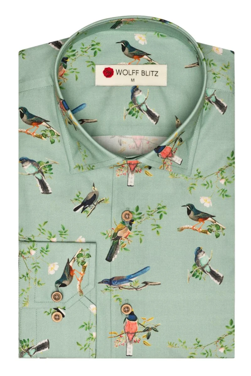 Early Birds Print Long Sleeve Shirt for Men