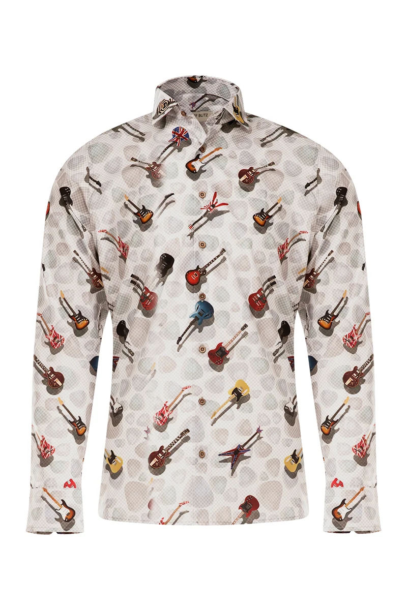 Iconic Guitars Print Long Sleeve Shirt for Men