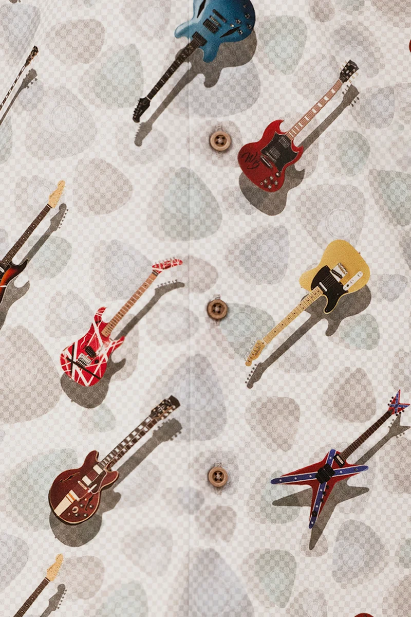 Iconic Guitars Print Long Sleeve Shirt for Men