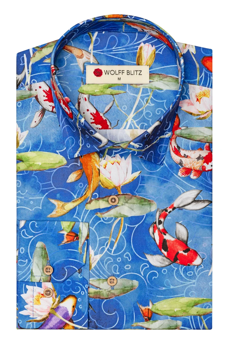 Koi Carpers Print Long Sleeve Shirt for Men