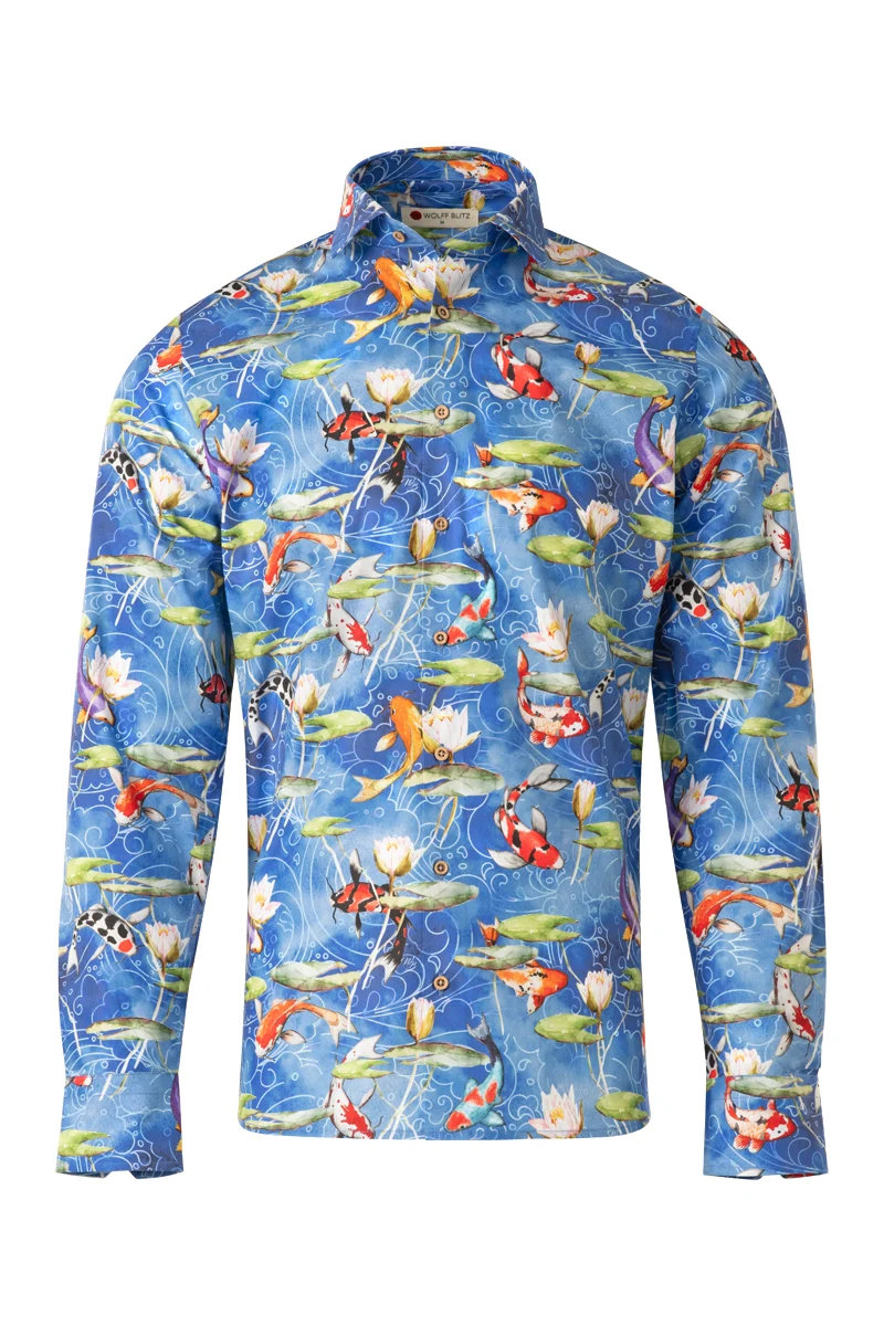 Koi Carpers Print Long Sleeve Shirt for Men