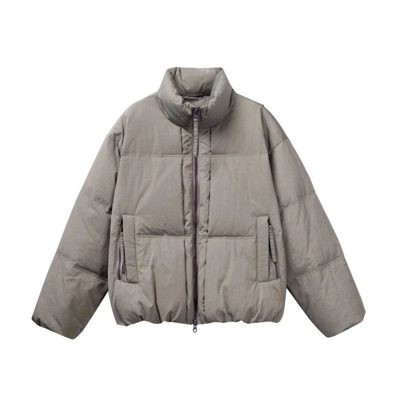 Damen Kurze Oversize-Steppjacke mit hohem Stehkragen und Kontrast-Reißverschluss Nord Taschen