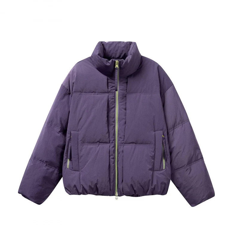 Damen Kurze Oversize-Steppjacke mit hohem Stehkragen und Kontrast-Reißverschluss Nord Taschen