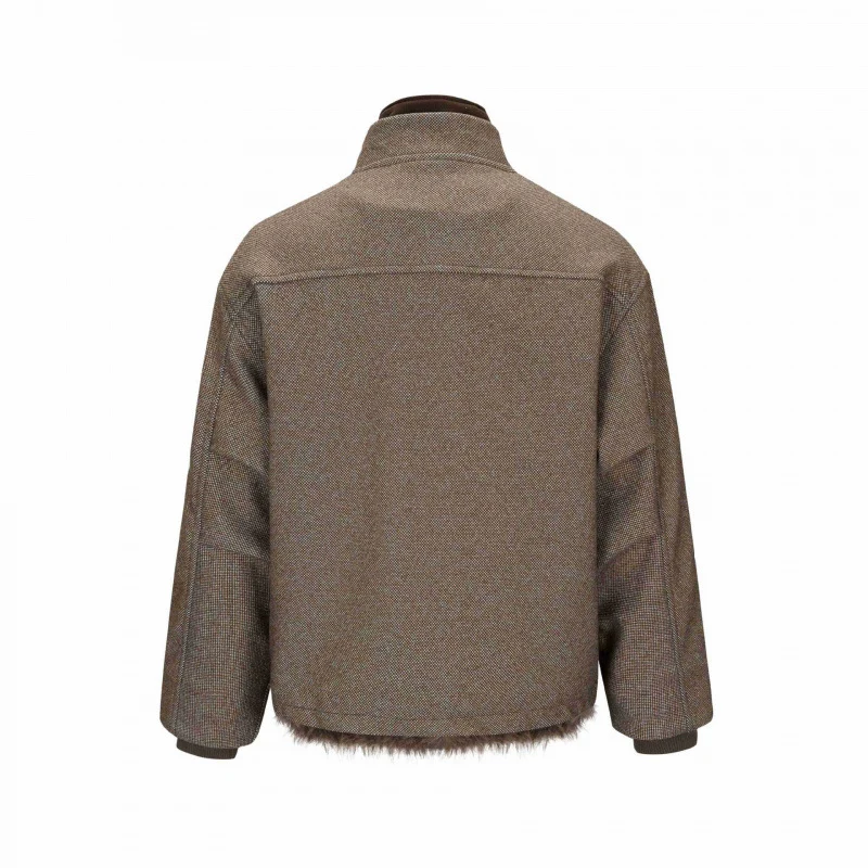 Damen Kurze Boxy-Jacke mit Teddyfutter, Stehkragen und Pattentaschen Nord Taschen