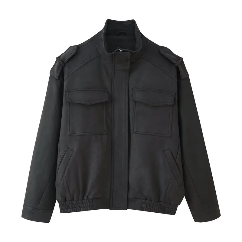 Damen Utility-Bomberjacke mit Schulterklappen, Stehkragen und aufgesetzten Pattentaschen Nord Taschen