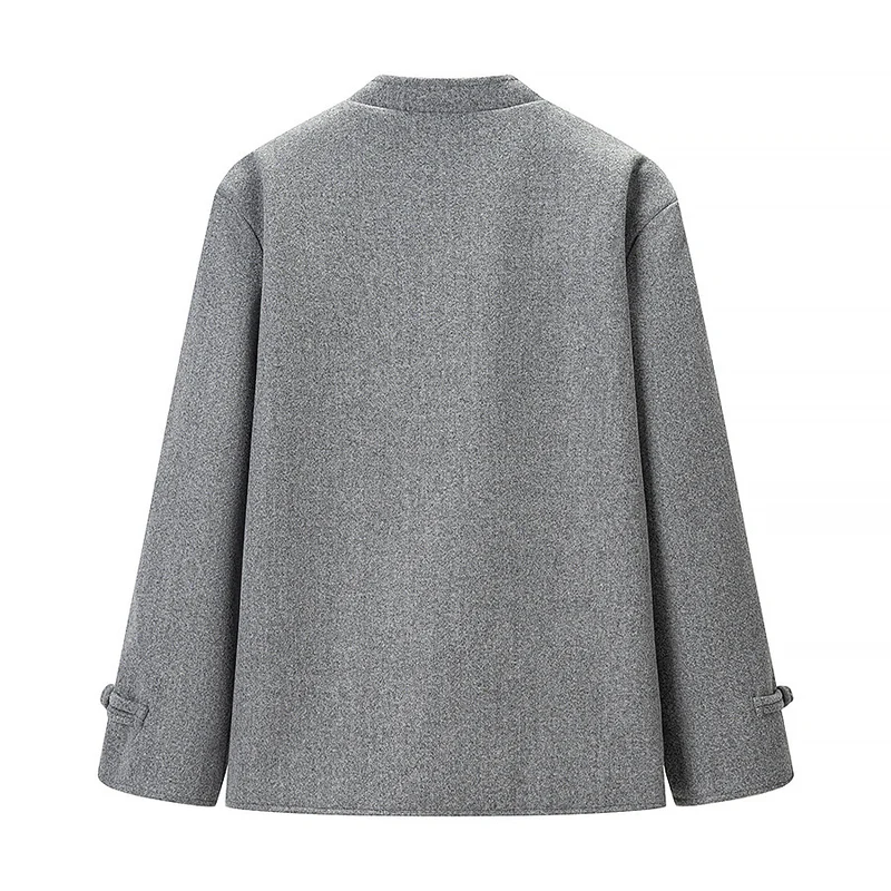 Damen Traditionelle kurz geschnittene Jacke mit Mandarin-Kragen und Knotenverschlüssen Nord Taschen