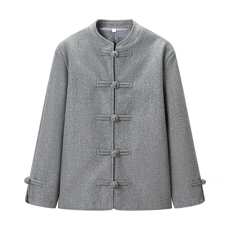 Damen Traditionelle kurz geschnittene Jacke mit Mandarin-Kragen und Knotenverschlüssen Nord Taschen