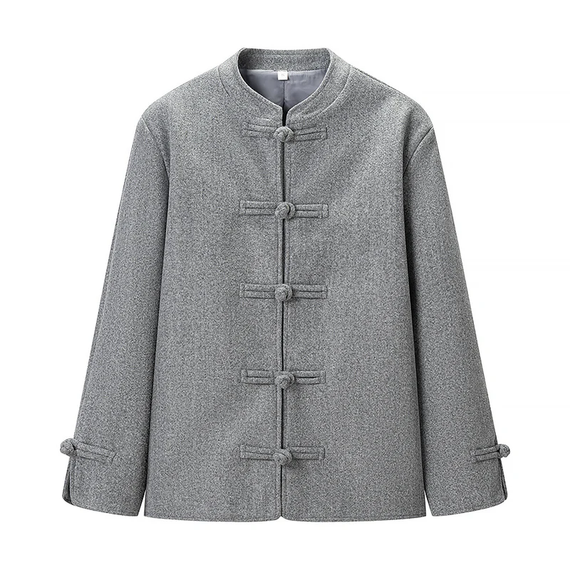 Damen Traditionelle kurz geschnittene Jacke mit Mandarin-Kragen und Knotenverschlüssen Nord Taschen