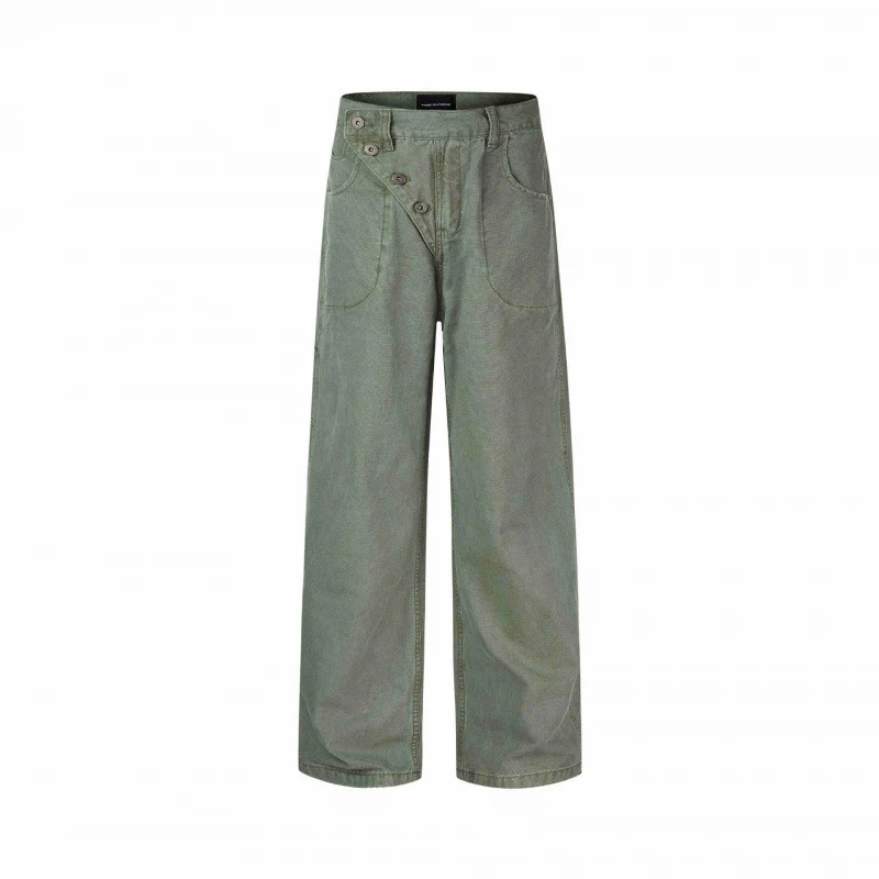 Damen Weite High-Waist-Hose mit asymmetrischer Knopfblende und aufgesetzten Taschen Nord Taschen