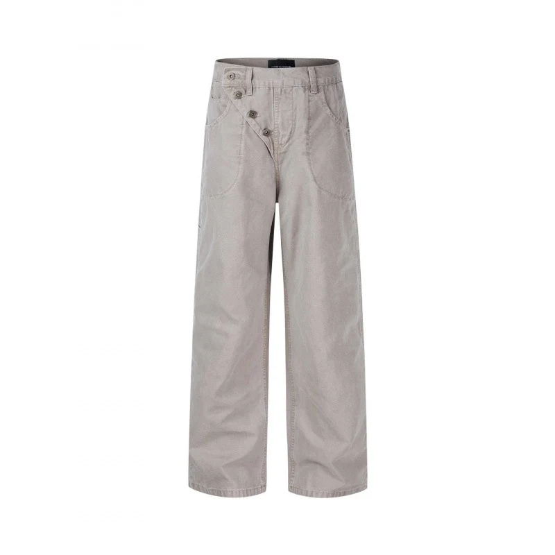 Damen Weite High-Waist-Hose mit asymmetrischer Knopfblende und aufgesetzten Taschen Nord Taschen
