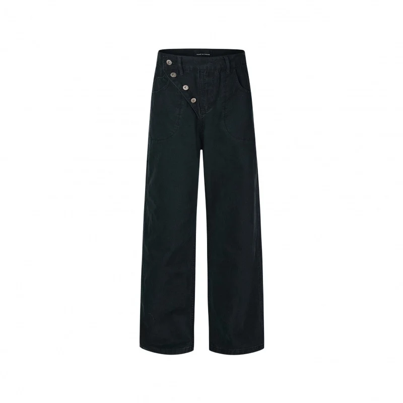 Damen Weite High-Waist-Hose mit asymmetrischer Knopfblende und aufgesetzten Taschen Nord Taschen