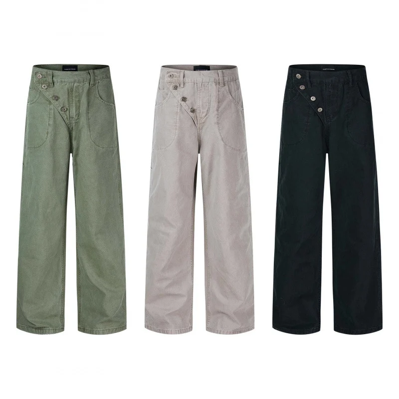 Damen Weite High-Waist-Hose mit asymmetrischer Knopfblende und aufgesetzten Taschen Nord Taschen