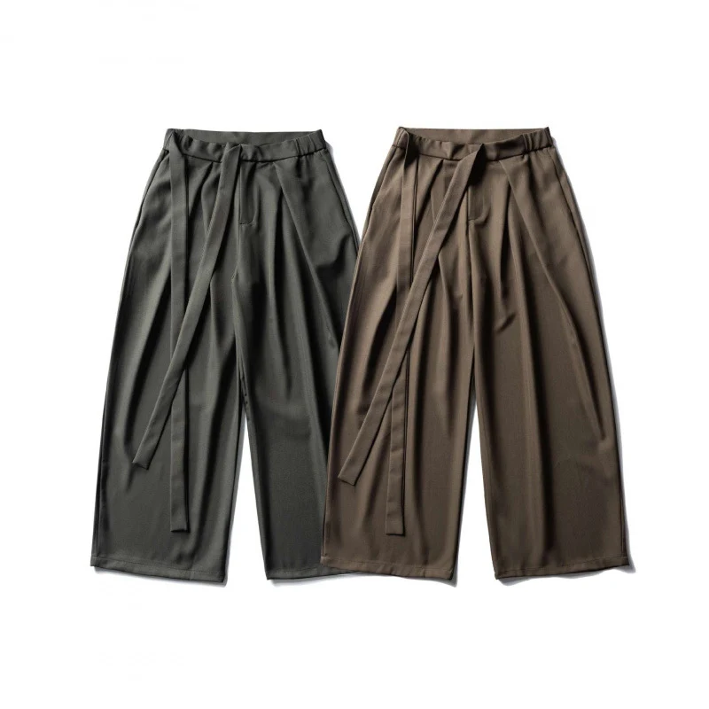 Damen Weite Culotte-Hose mit hoher Taille, Bundfalten und Bindegürtel Nord Taschen