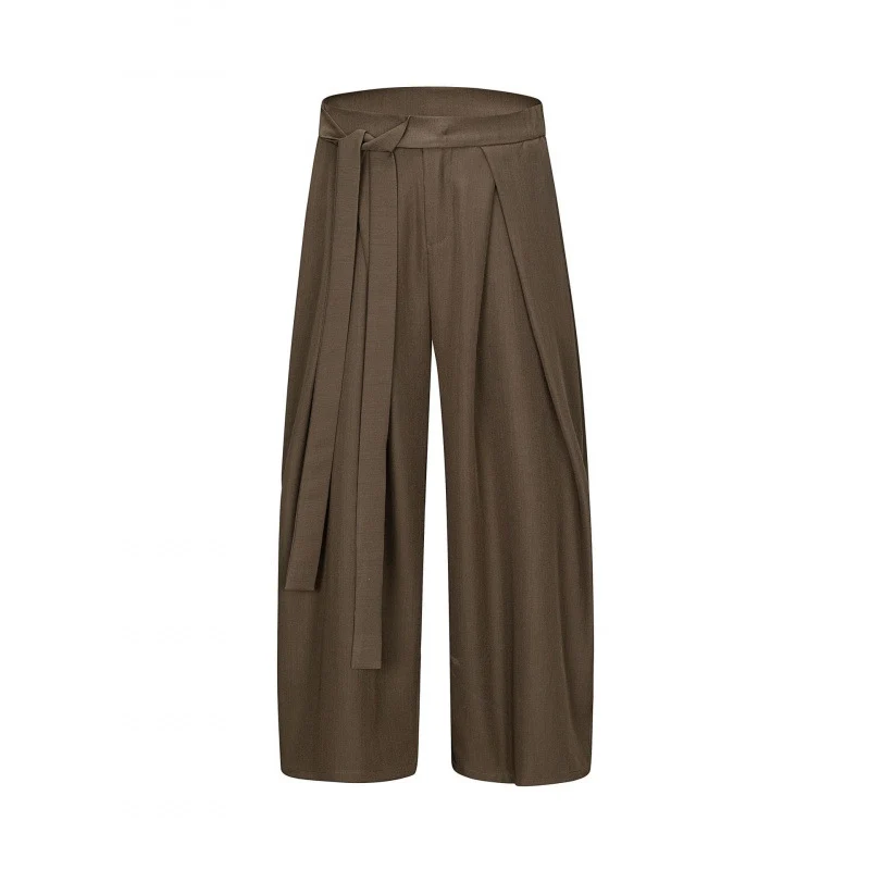 Damen Weite Culotte-Hose mit hoher Taille, Bundfalten und Bindegürtel Nord Taschen