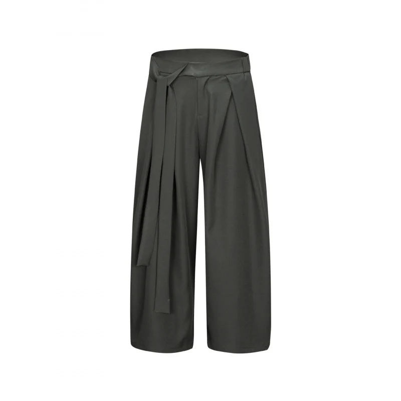Damen Weite Culotte-Hose mit hoher Taille, Bundfalten und Bindegürtel Nord Taschen