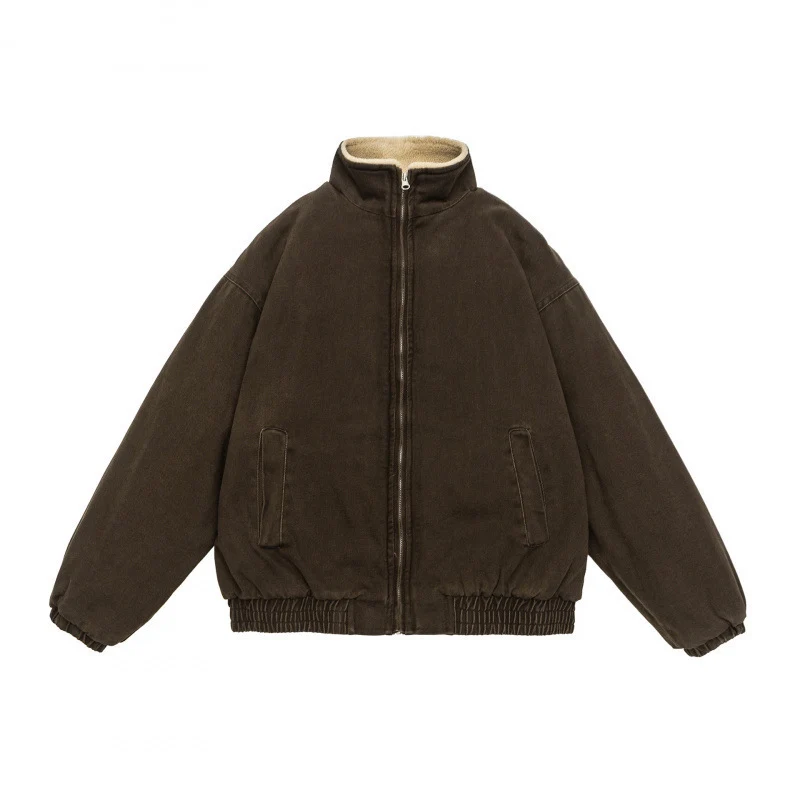 Herren Gefütterte weit geschnittene Winterjacke mit Sherpa-Futter und Stehkragen Nord Taschen