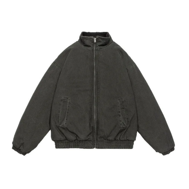 Herren Gefütterte weit geschnittene Winterjacke mit Sherpa-Futter und Stehkragen Nord Taschen