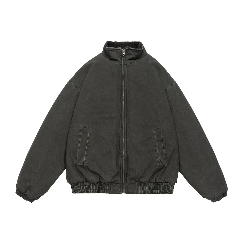 Herren Gefütterte weit geschnittene Winterjacke mit Sherpa-Futter und Stehkragen Nord Taschen