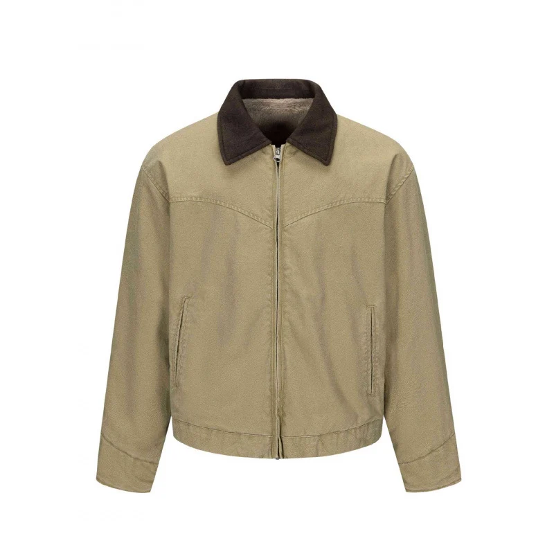 Herren Gefütterte Canvas-Blousonjacke mit Teddyfutter und Hemdkragen Nord Taschen