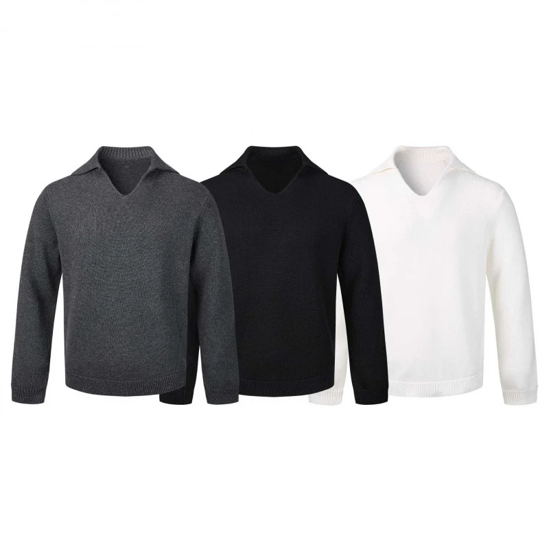 Herren Feinstrickpullover mit V-Ausschnitt und umgelegtem Hemdkragen Nord Taschen
