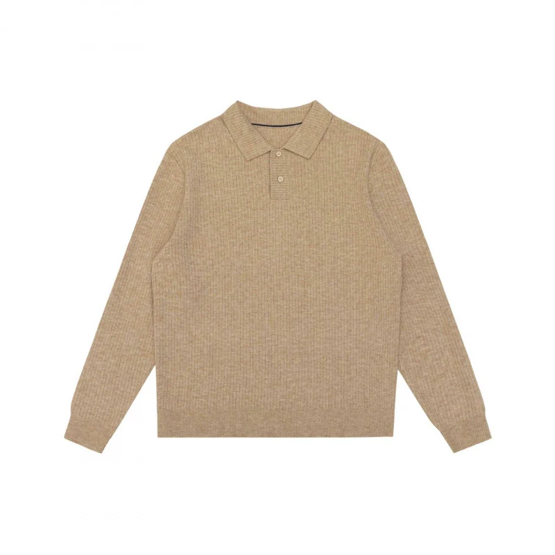Herren Feinstrick-Poloshirt mit Rippenstruktur, Langarm und klassischem Hemdkragen Nord Taschen