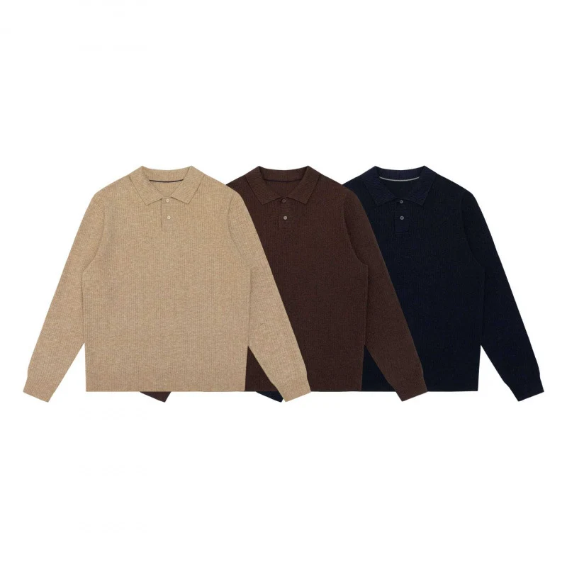 Herren Feinstrick-Poloshirt mit Rippenstruktur, Langarm und klassischem Hemdkragen Nord Taschen