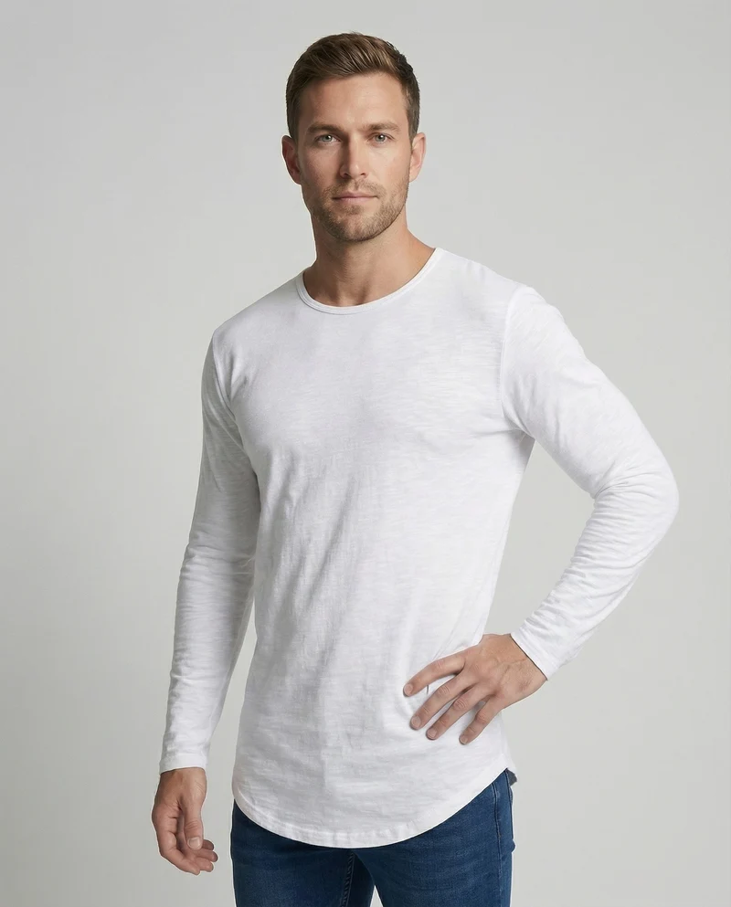Herren langärmeliges Longshirt mit Rundsaum