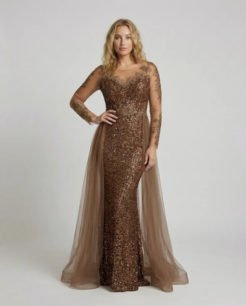 Damen Elegante Spitzenapplikation Meerjungfrauen-Abendkleid - Arvani