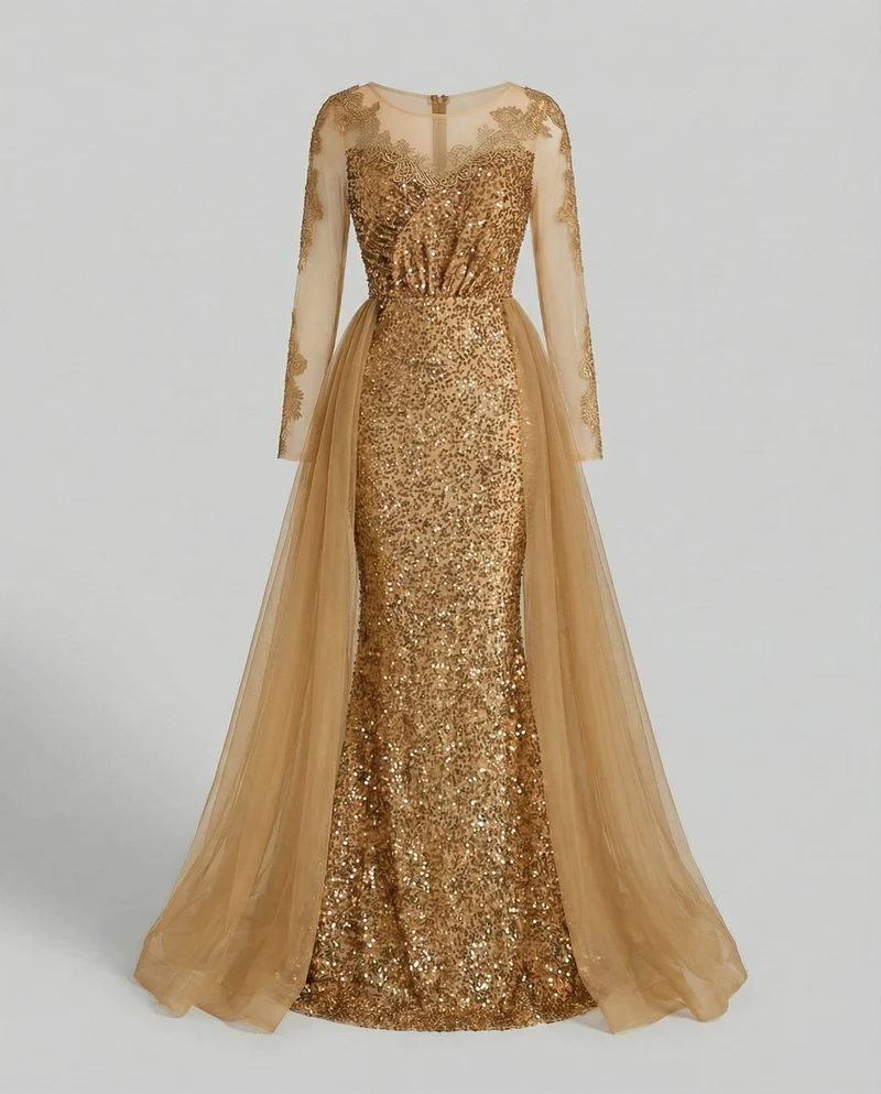 Damen Elegante Spitzenapplikation Meerjungfrauen-Abendkleid - Arvani