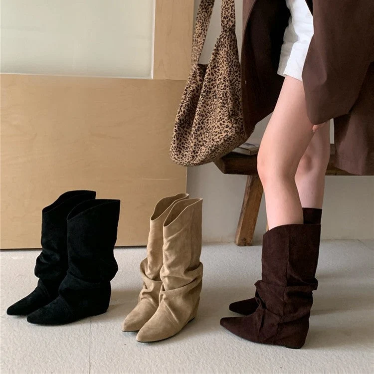Damen modische Stiefel mit gerafftem Schaft und spitzem Absatz