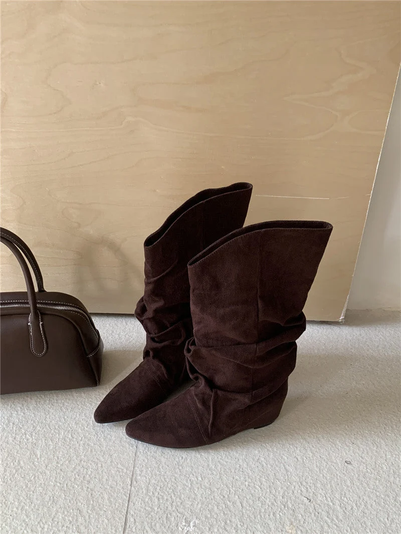 Damen modische Stiefel mit gerafftem Schaft und spitzem Absatz