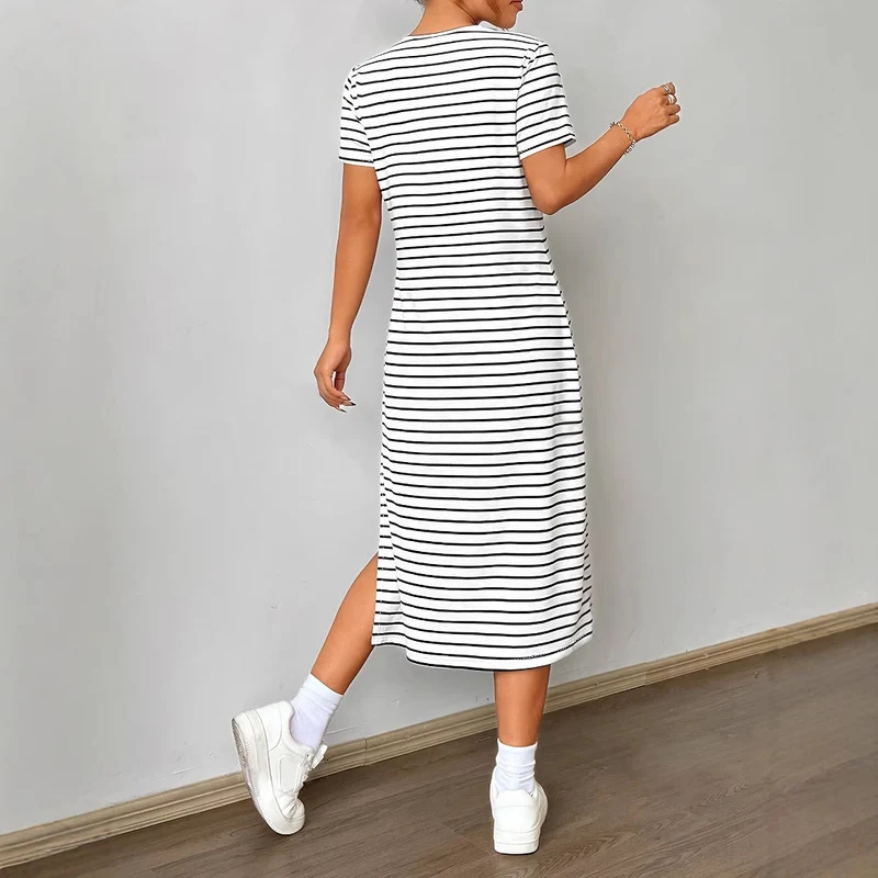 Damen Streifen-Maxikleid aus weichem Jersey