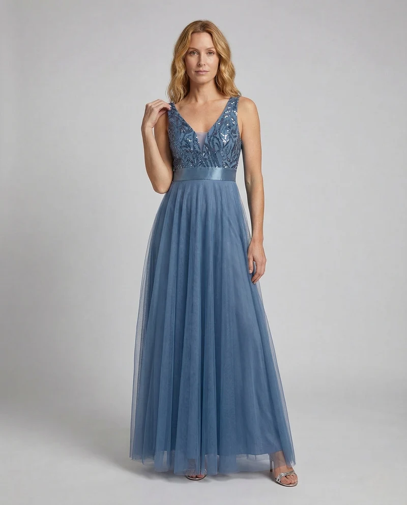 Damen Ballkleid Tüllrock Besticktes Bustier