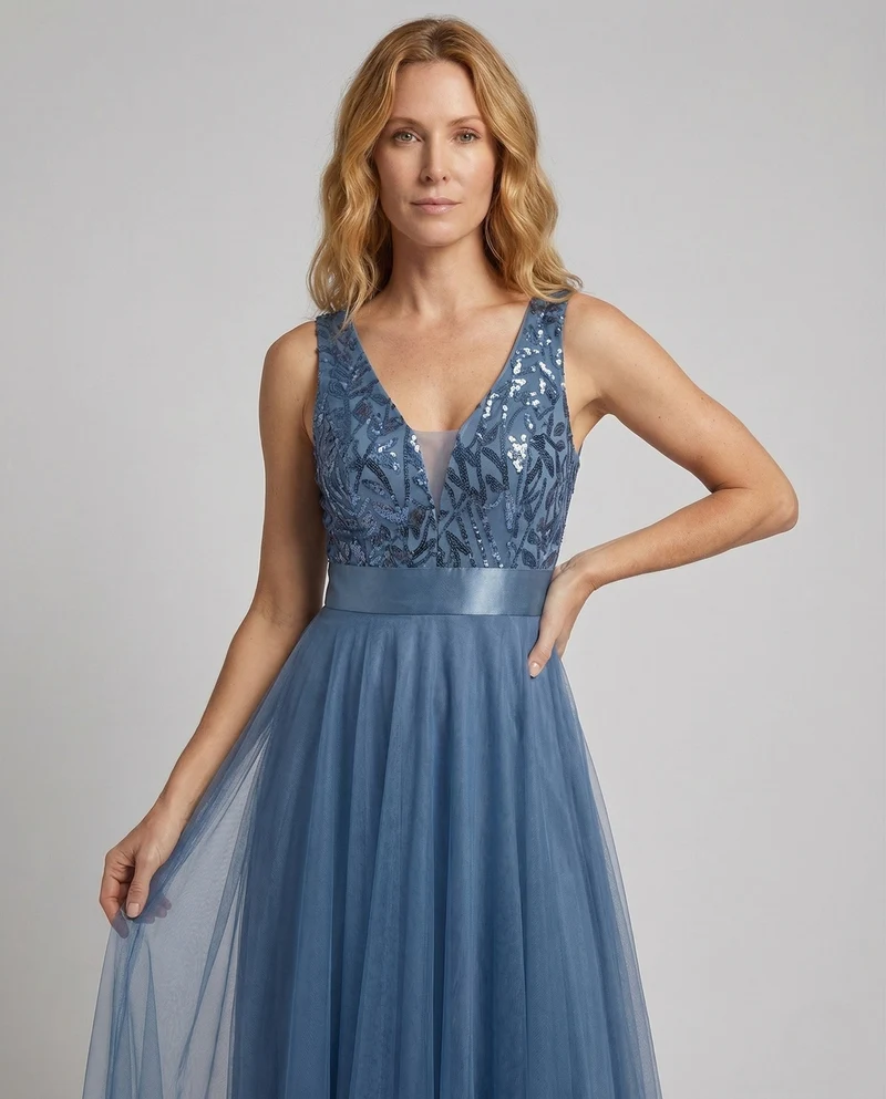 Damen Ballkleid Tüllrock Besticktes Bustier