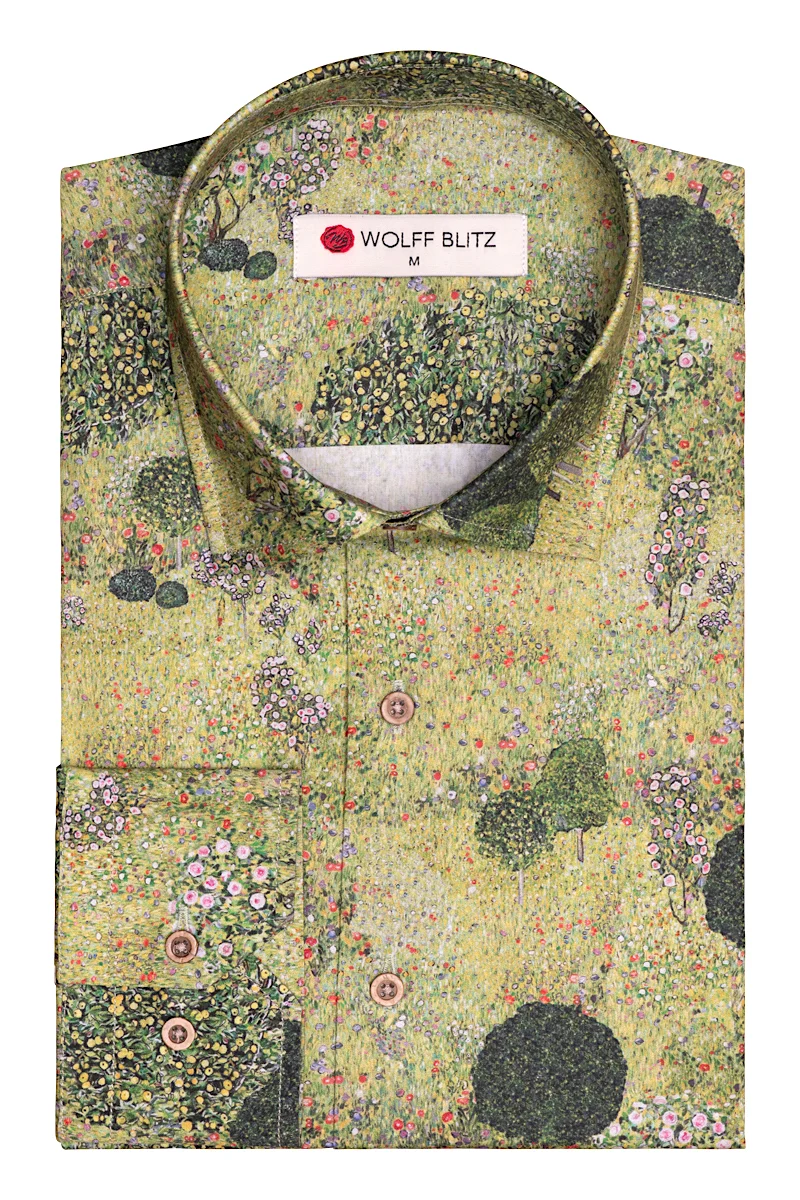 Orchard with Roses Gustav Klimt Print Long Sleeve Shirt for Men